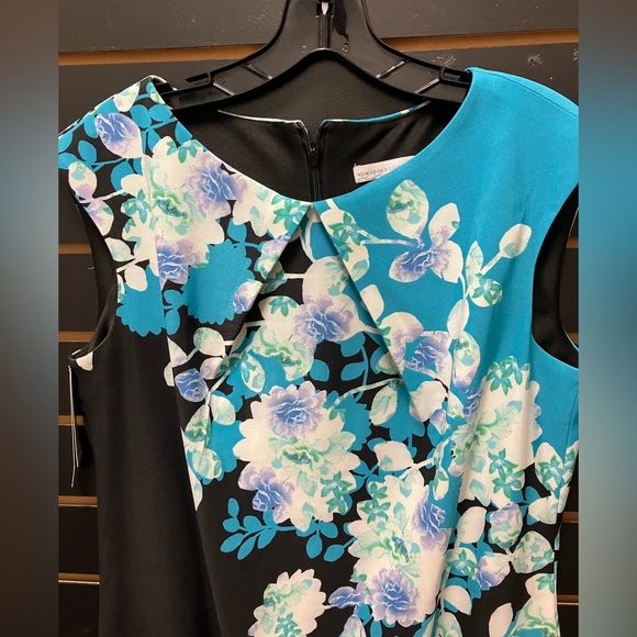 New York & Company Asymmetrical Black and Blue Sheath Dress - Picture 4 of 4